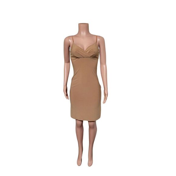 Reference v-neck nude ruched front detail Spaghetti Strap mini bodycon cocktail - Picture 3 of 6